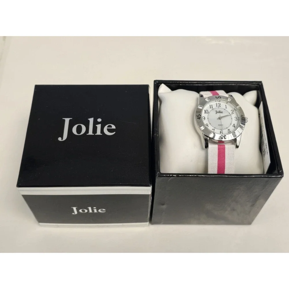 Womens Jolie‎ Red/White Band Silver Toned Wrist Watch Jol10169 NWT